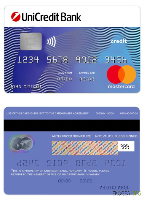 Hongrie UniCredit Bank carte de crédit bleue